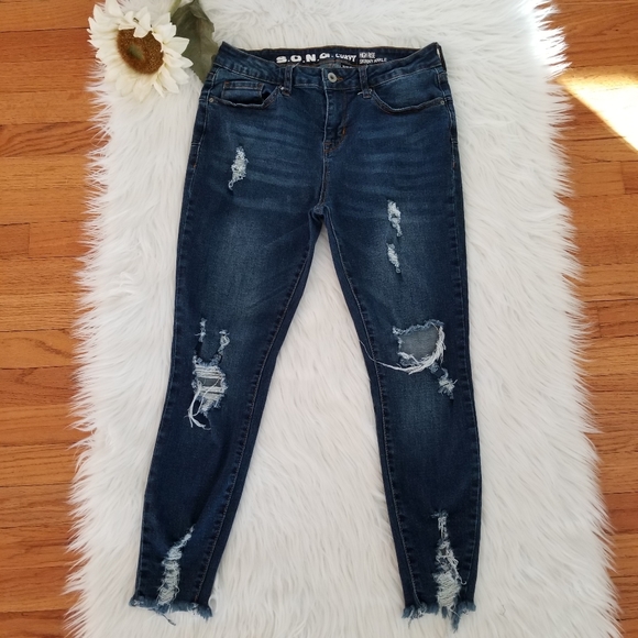 S.O.N.G Denim - S.O.N.G Curvy HIGH RISE SKINNY ANKLE Jeans Blue Ripped, SIZE 9/29.